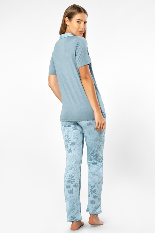 Türen Yaprak Desenli Kisa Kol Pijama