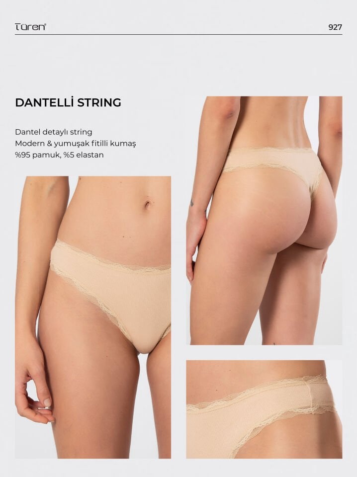 Türen Kadın Likralı Ribana Dantelli String 2'li Paket