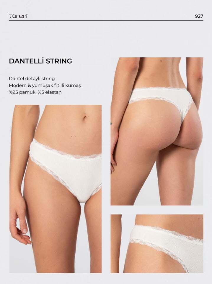 Türen Kadın Likralı Ribana Dantelli String 2'li Paket