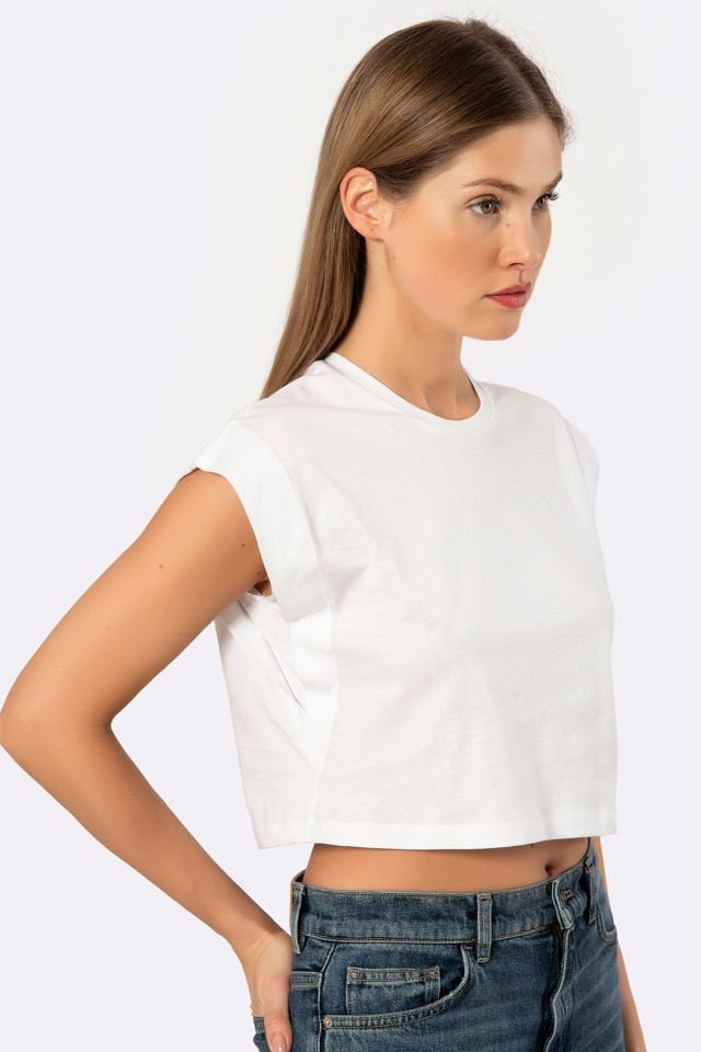 Türen Kadin Vatka Görünümlü Crop T-shirt