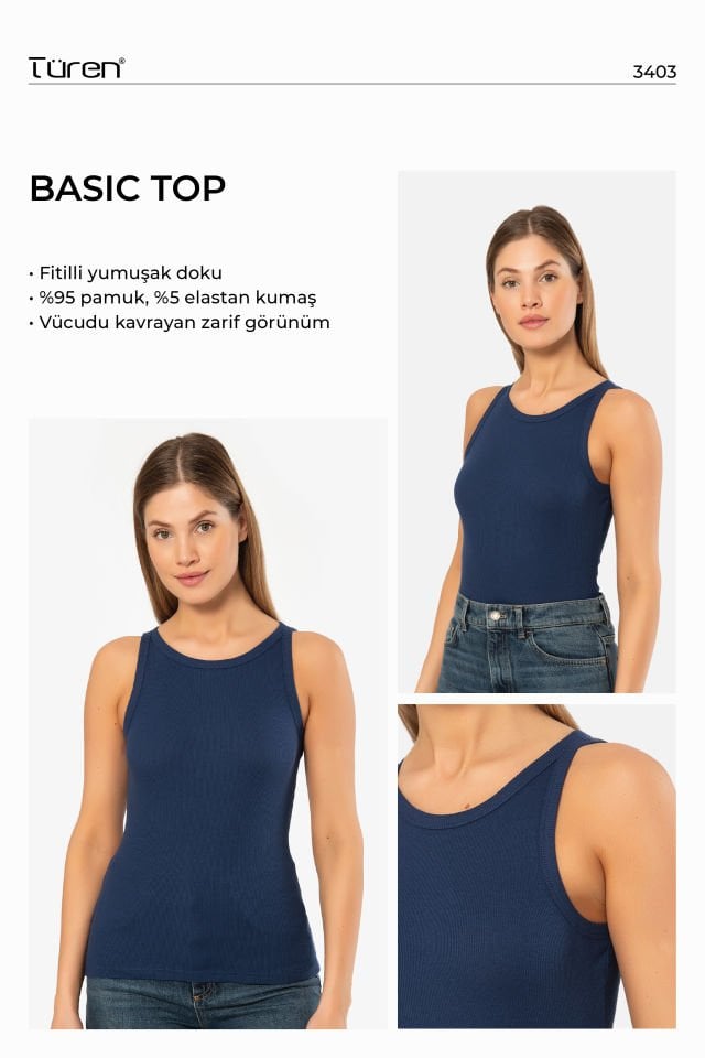 Kadın Halter Yaka Fitilli Atlet