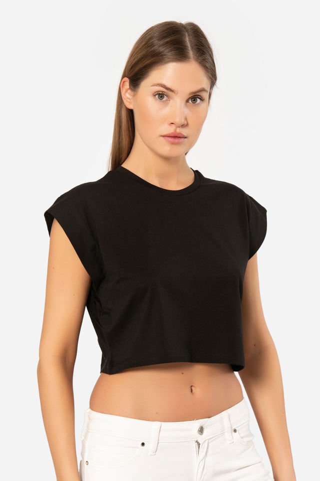Türen Kadin Vatka Görünümlü Crop T-shirt