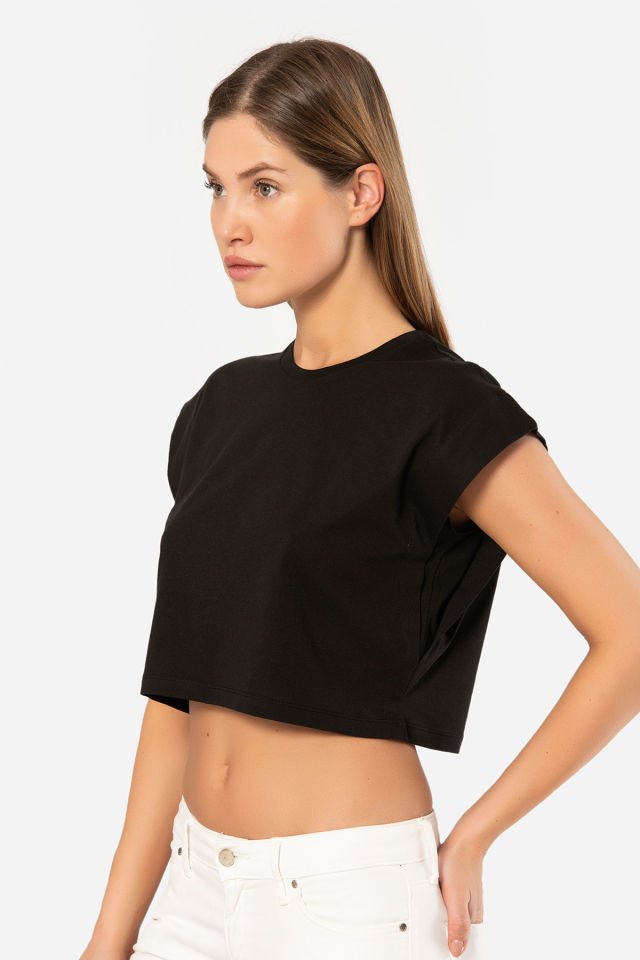 Türen Kadin Vatka Görünümlü Crop T-shirt