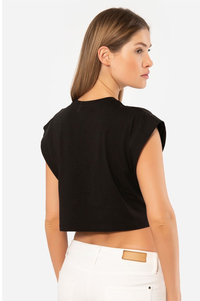 Türen Kadin Vatka Görünümlü Crop T-shirt