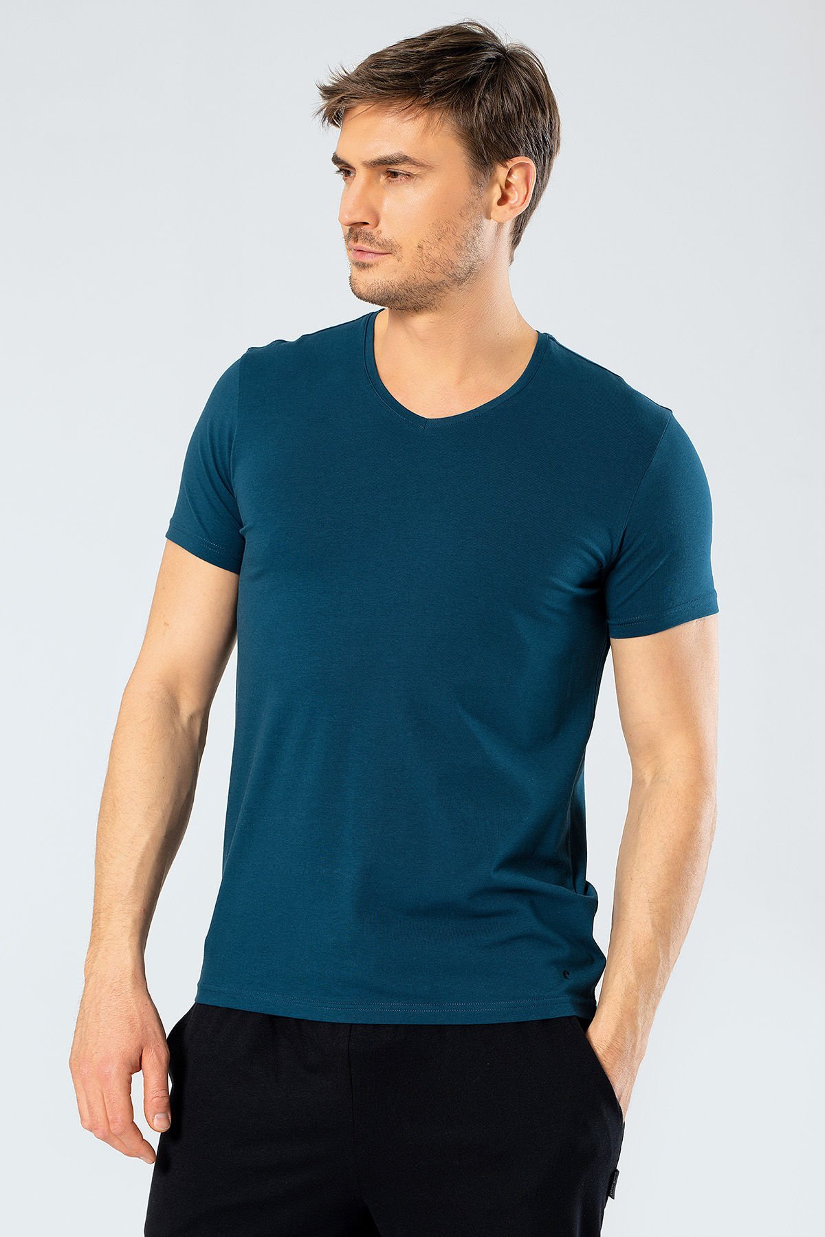 Cacharel Erkek V Yaka Likrali T-shirt