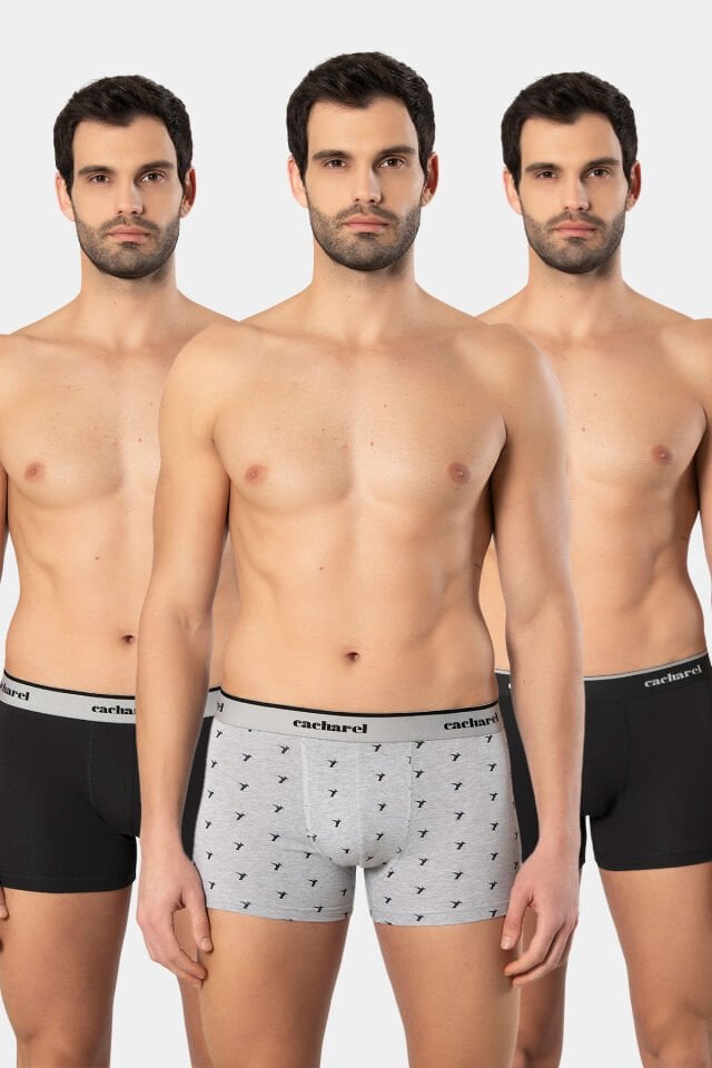 Cacharel Erkek Desenli Likrali Boxer 3'lü Paket