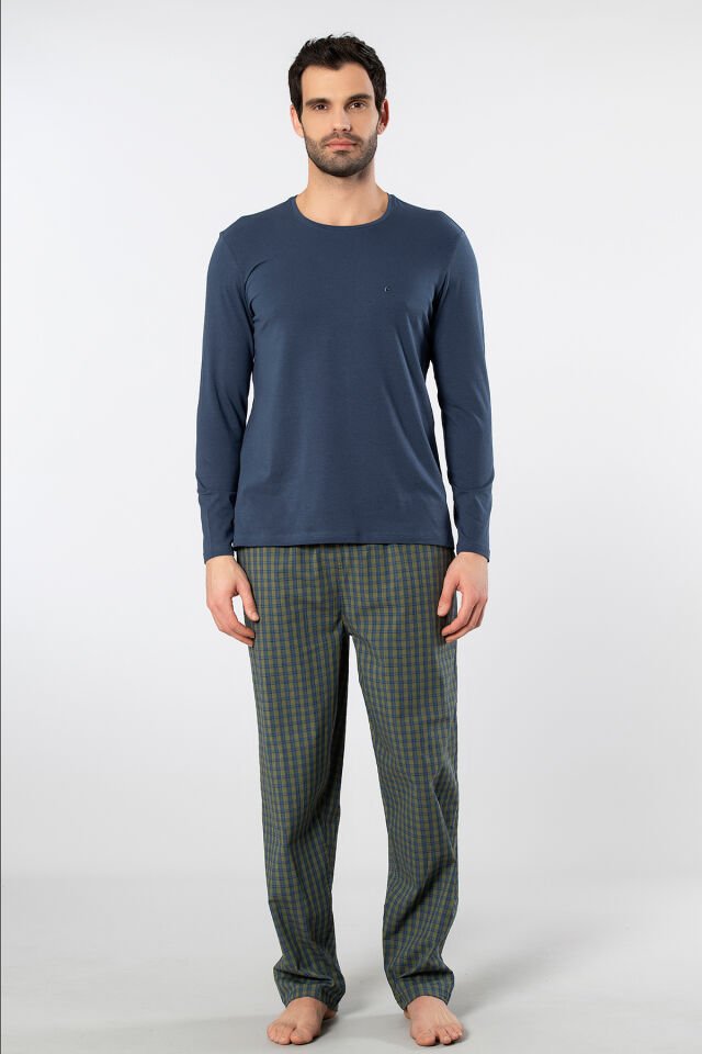 Cacharel Erkek Poplin O Yaka Uzun Kollu Pijama Takımı
