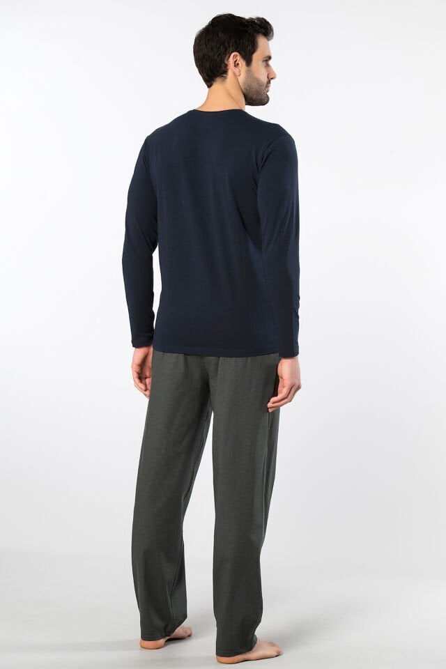 Cacharel Erkek Poplin O Yaka Uzun Kollu Pijama Takimi