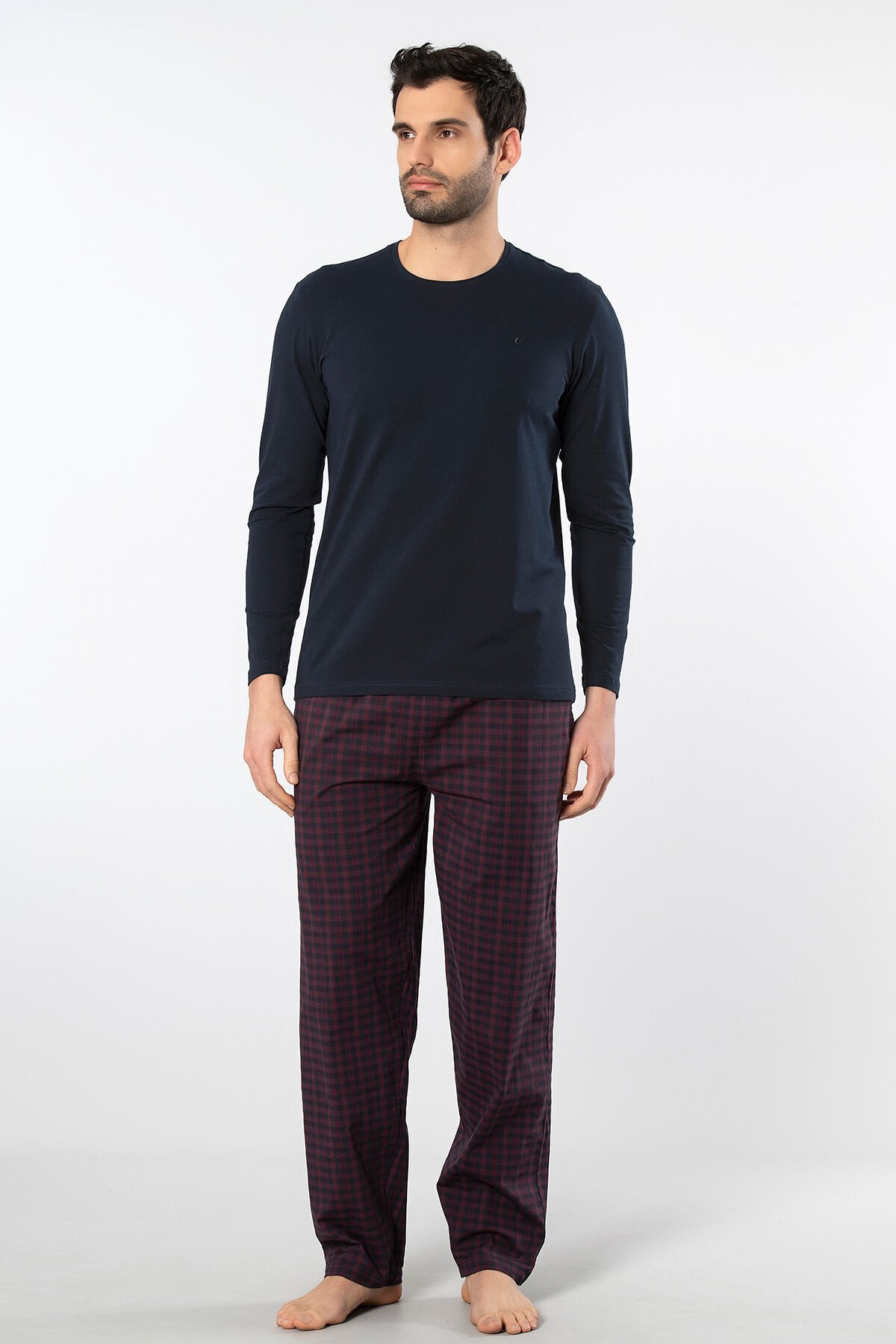 Cacharel Erkek Poplin O Yaka Uzun Kollu Pijama Takımı