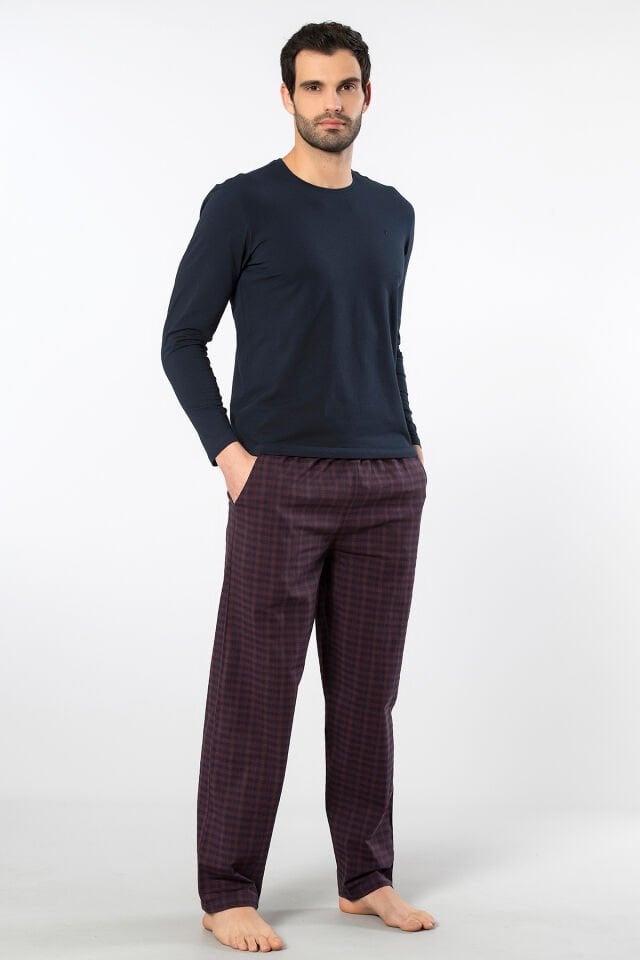 Cacharel Erkek Poplin O Yaka Uzun Kollu Pijama Takımı