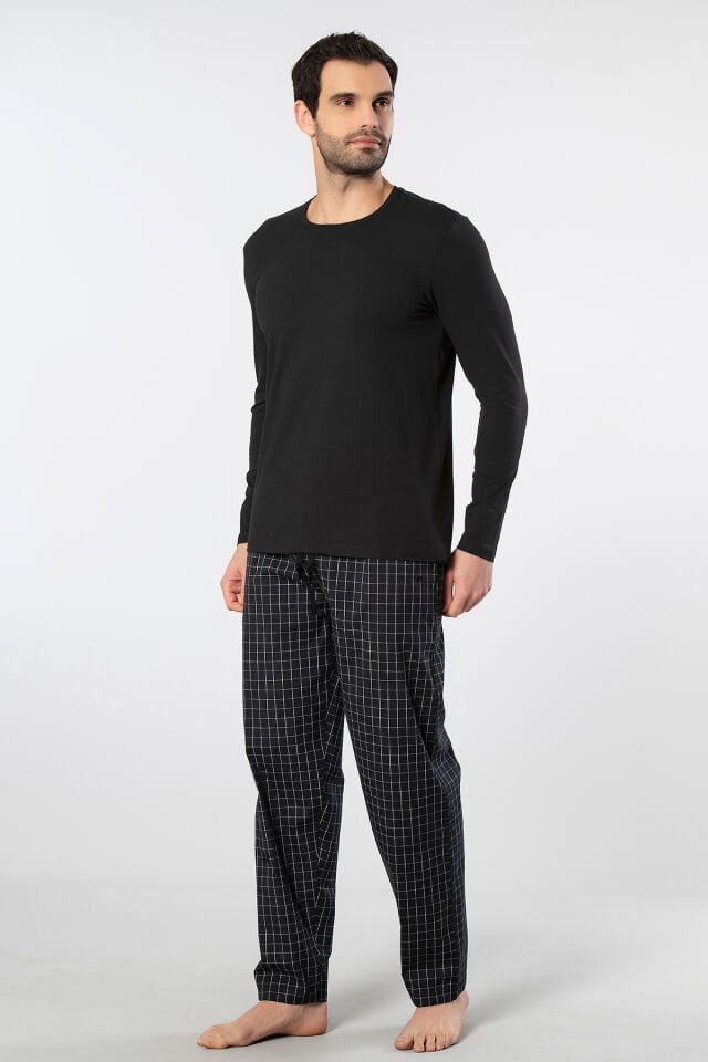 Cacharel Erkek Poplin O Yaka Uzun Kollu Pijama Takımı