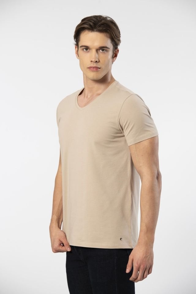 Cacharel Erkek V Yaka Likrali T-shirt