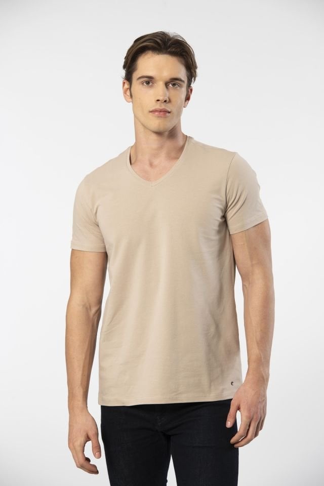 Cacharel Erkek V Yaka Likrali T-shirt