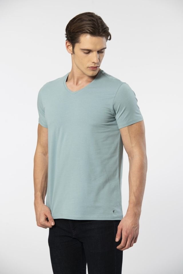 Cacharel Erkek V Yaka Likrali T-shirt