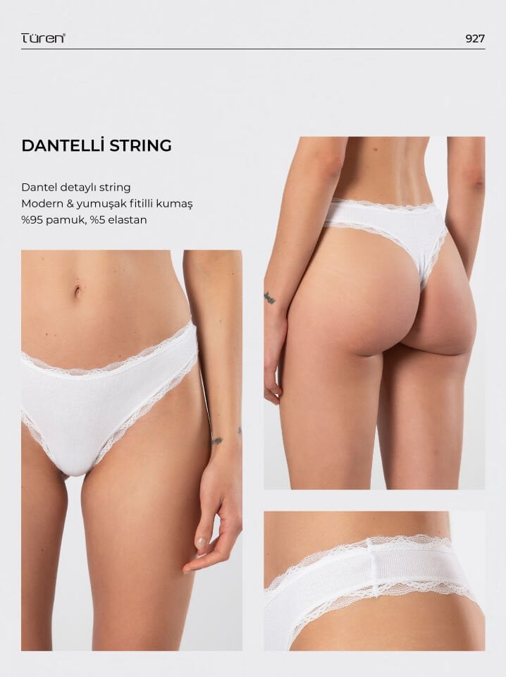Türen Kadın Likralı Ribana Dantelli String 2'li Paket