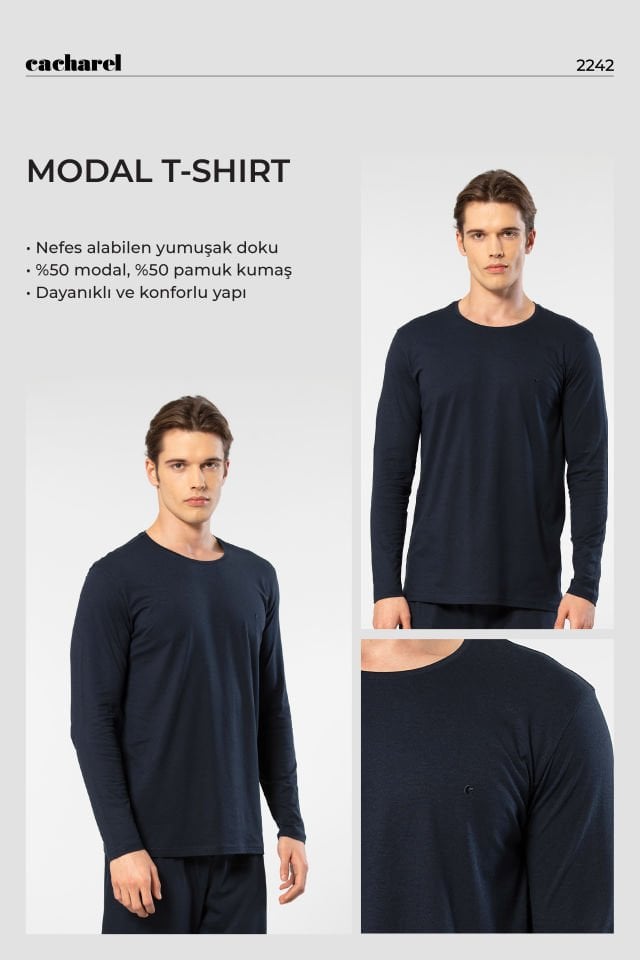 Cacharel Erkek Modal Pamuk Bisiklet Yaka T-shirt