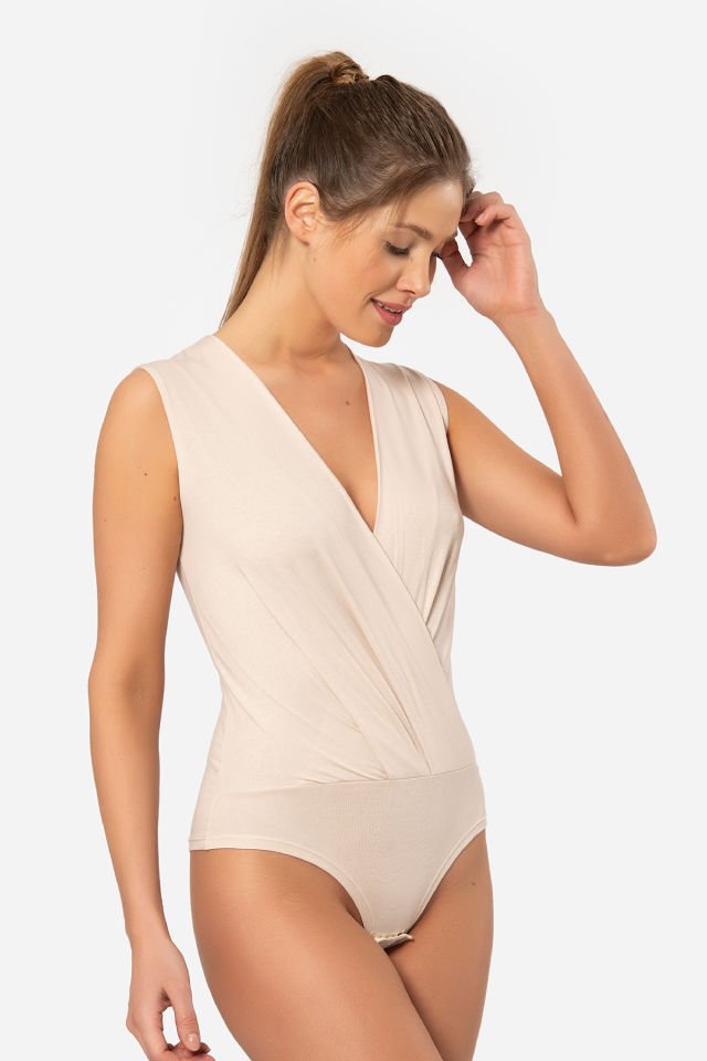 Türen Kruvaze Yaka Kolsuz Çitçitli Body