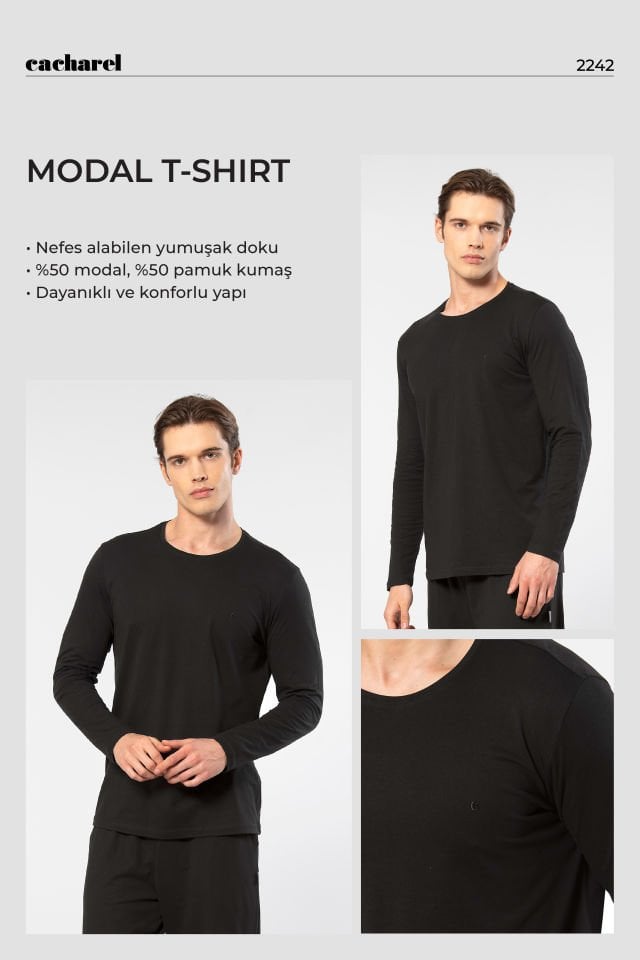 Cacharel Erkek Modal Pamuk Bisiklet Yaka T-shirt