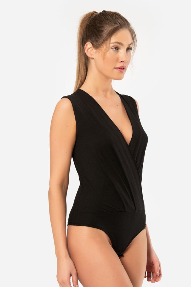 Türen Kruvaze Yaka Kolsuz Çitçitli Body