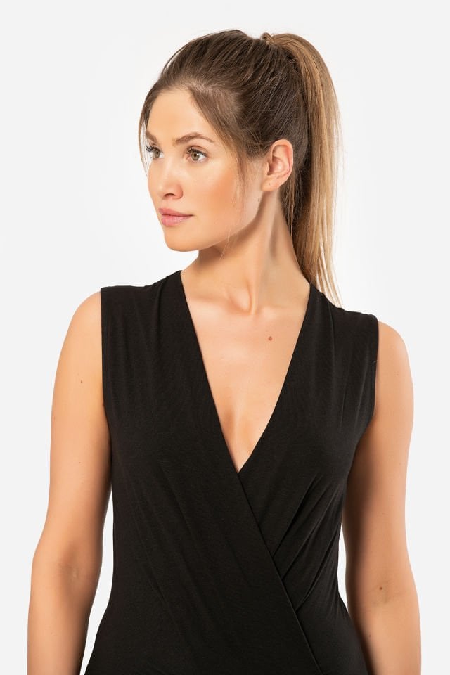 Türen Kruvaze Yaka Kolsuz Çitçitli Body