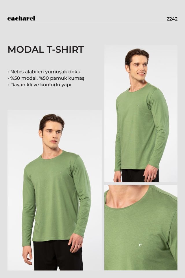 Cacharel Erkek Modal Pamuk Bisiklet Yaka T-shirt