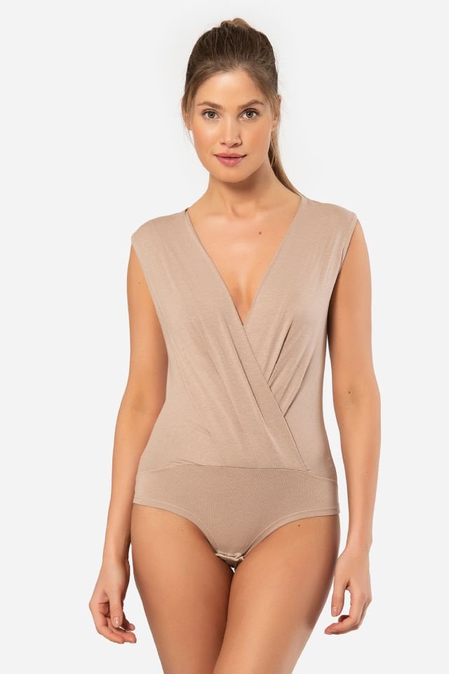 Türen Kruvaze Yaka Kolsuz Çitçitli Body