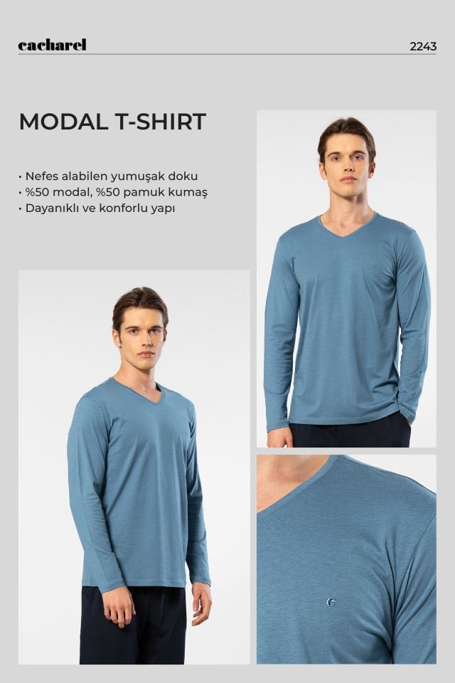 Cacharel Erkek Modal Pamuk V Yaka T-shirt