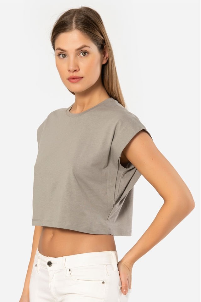 Türen Kadin Vatka Görünümlü Crop T-shirt