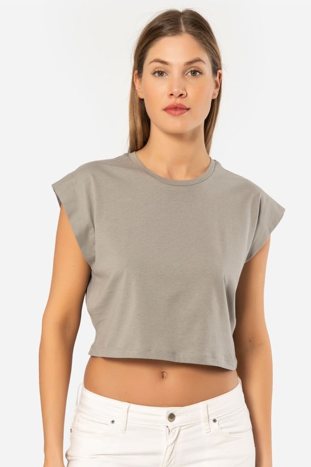 Türen Kadin Vatka Görünümlü Crop T-shirt