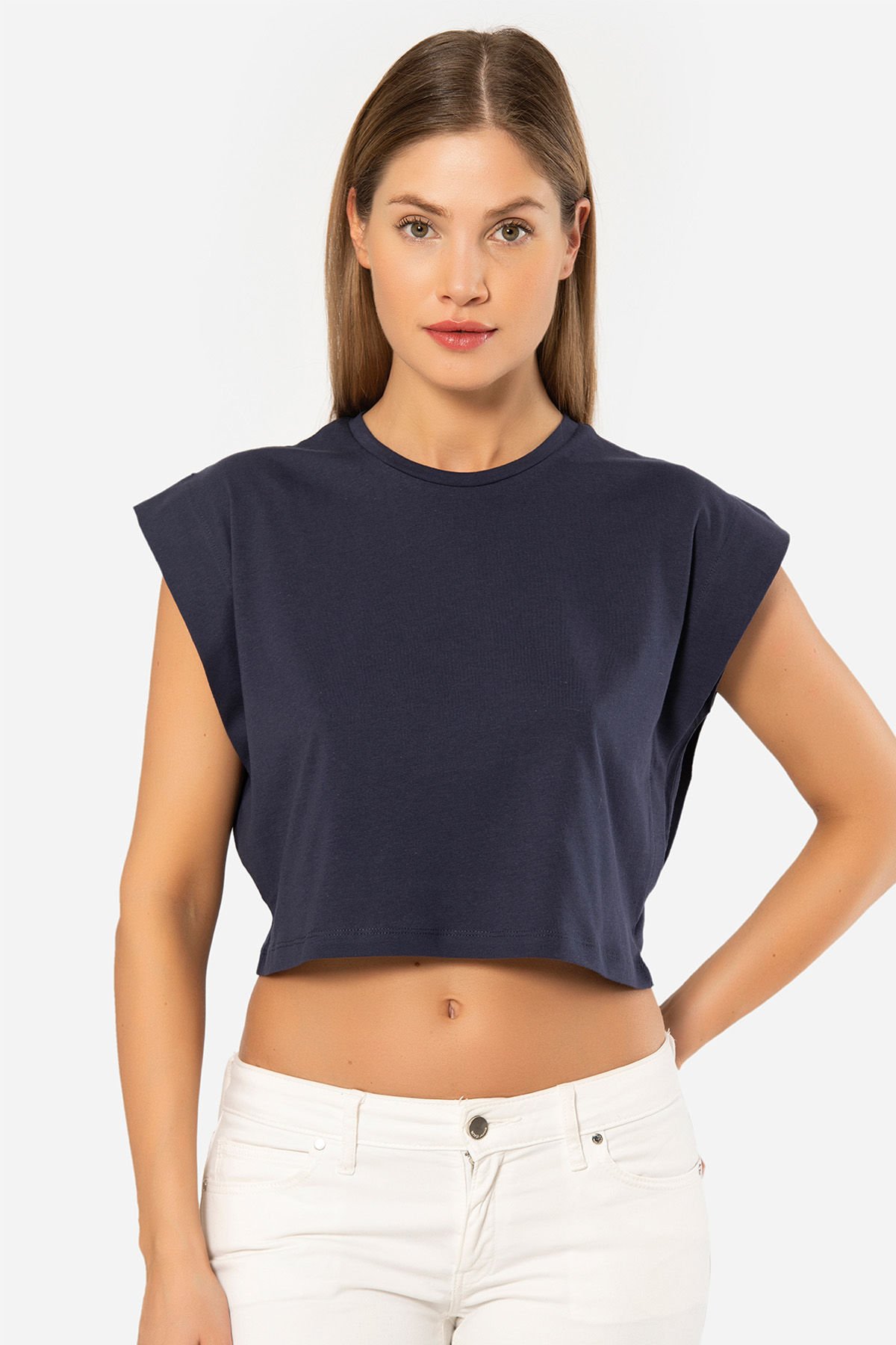 Türen Kadin Vatka Görünümlü Crop T-shirt