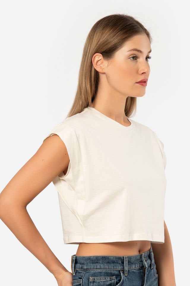 Türen Kadin Vatka Görünümlü Crop T-shirt