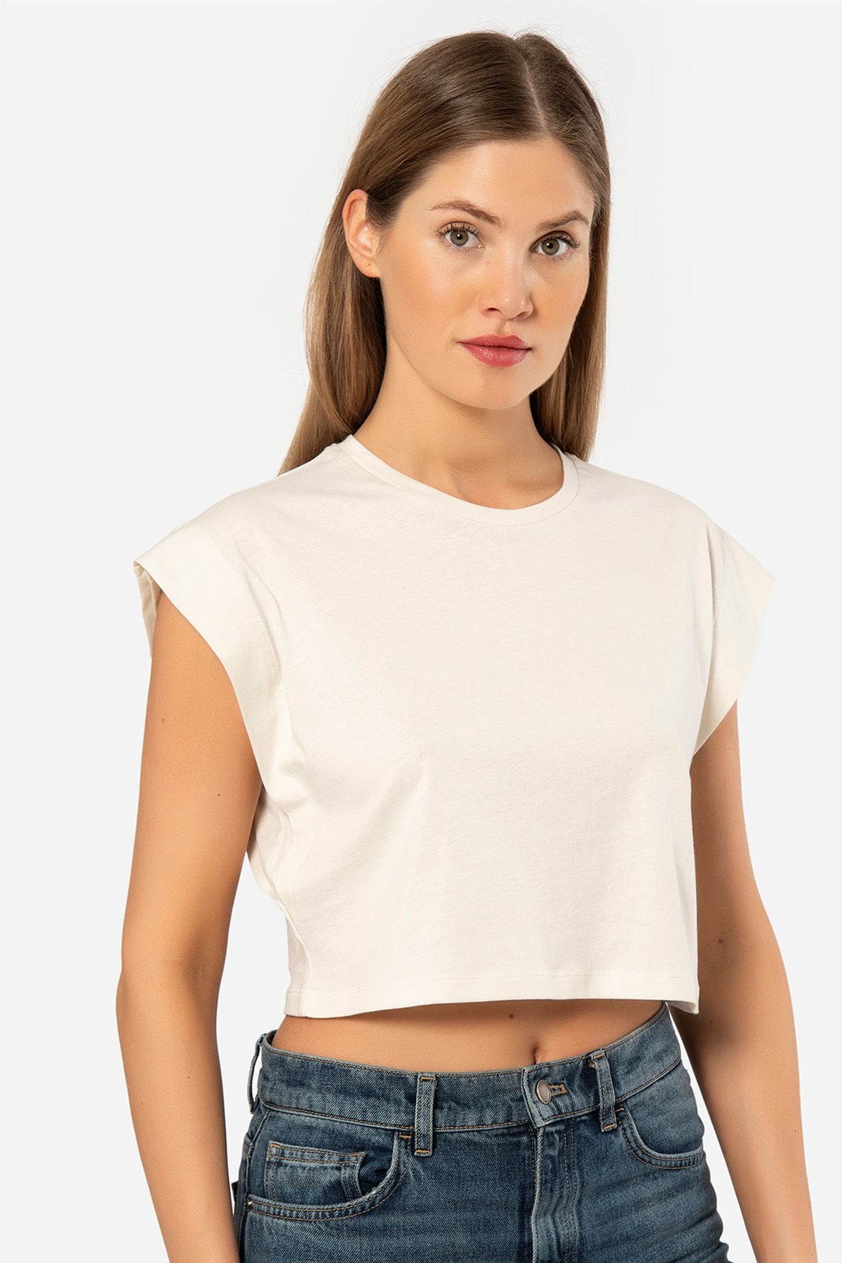 Türen Kadin Vatka Görünümlü Crop T-shirt