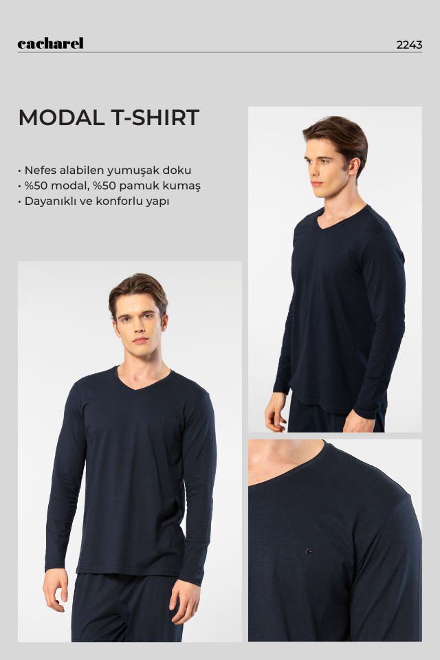 Cacharel Erkek Modal Pamuk V Yaka T-shirt