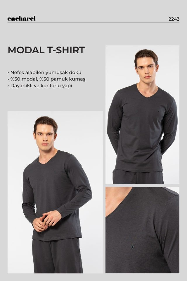Cacharel Erkek Modal Pamuk V Yaka T-shirt