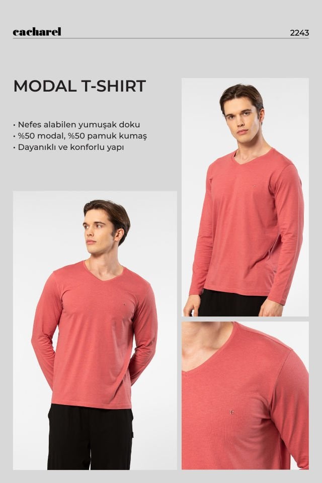 Cacharel Erkek Modal Pamuk V Yaka T-shirt