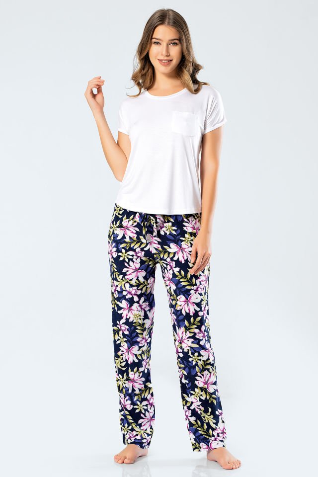Türen Kadın Dokuma Çiçekli Kısa Kollu Pijama Takım