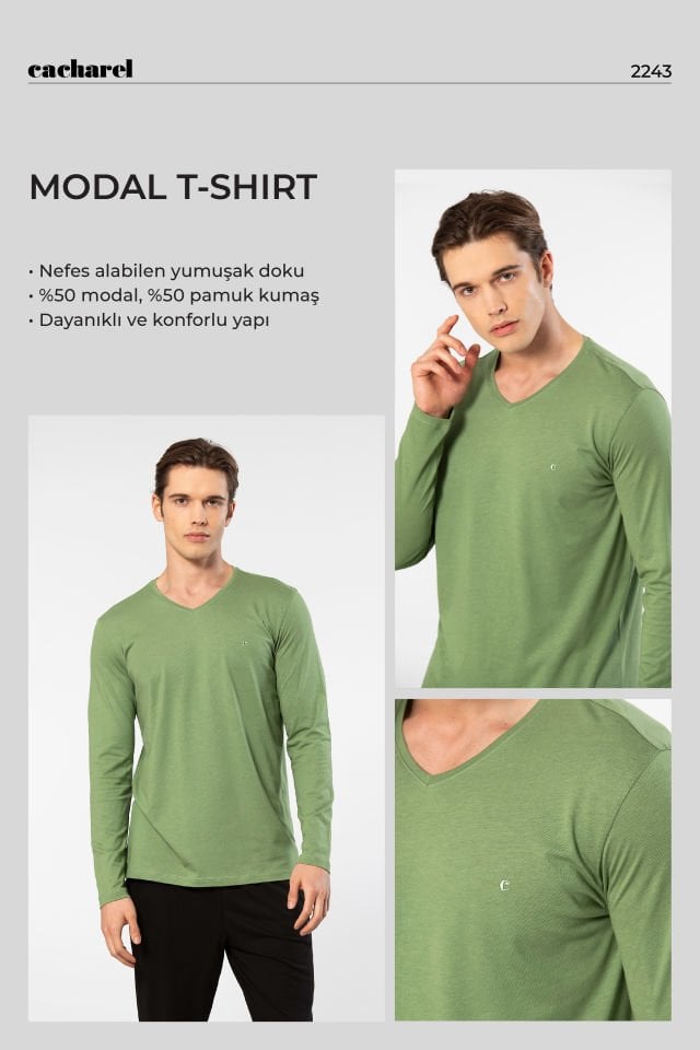 Cacharel Erkek Modal Pamuk V Yaka T-shirt