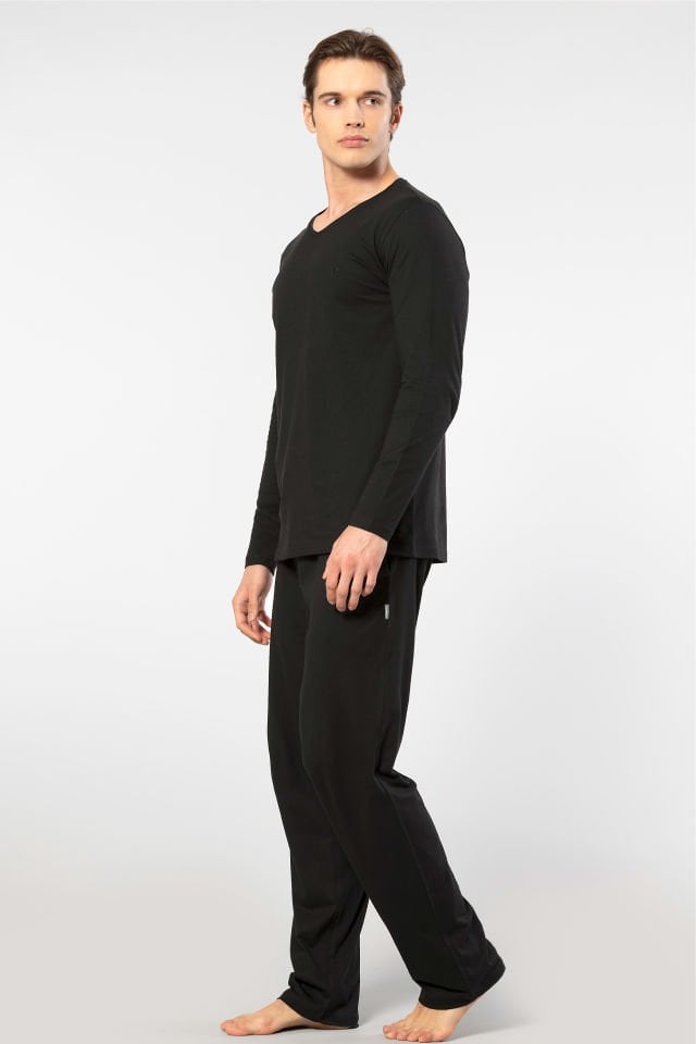 Cacharel Erkek V Yaka Uzun Kollu Modal Pijama Takımı