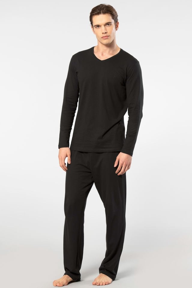 Cacharel Erkek V Yaka Uzun Kollu Modal Pijama Takımı