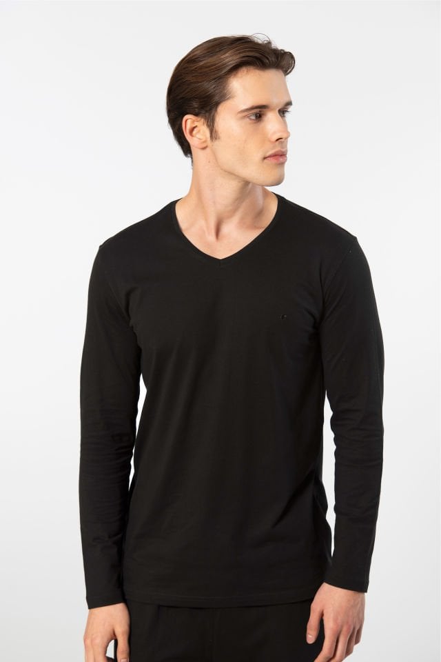 Cacharel Erkek V Yaka Uzun Kollu Modal Pijama Takımı