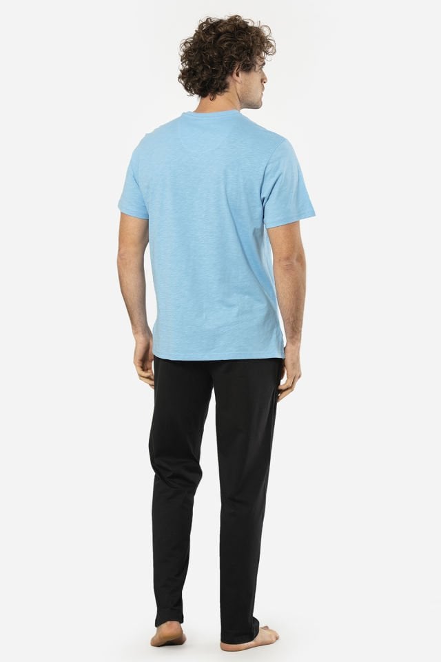 Cacharel Erkek Şantuklu V Yaka Nakışlı Kısa Kollu Pijama