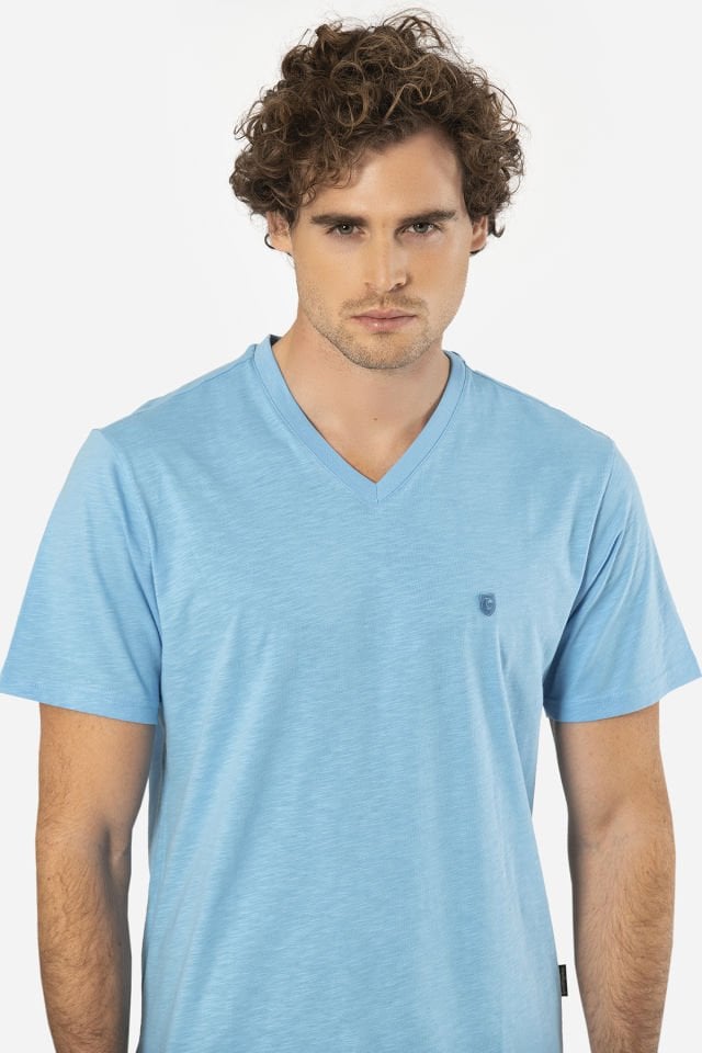 Cacharel Erkek Şantuklu V Yaka Nakışlı Kısa Kollu Pijama