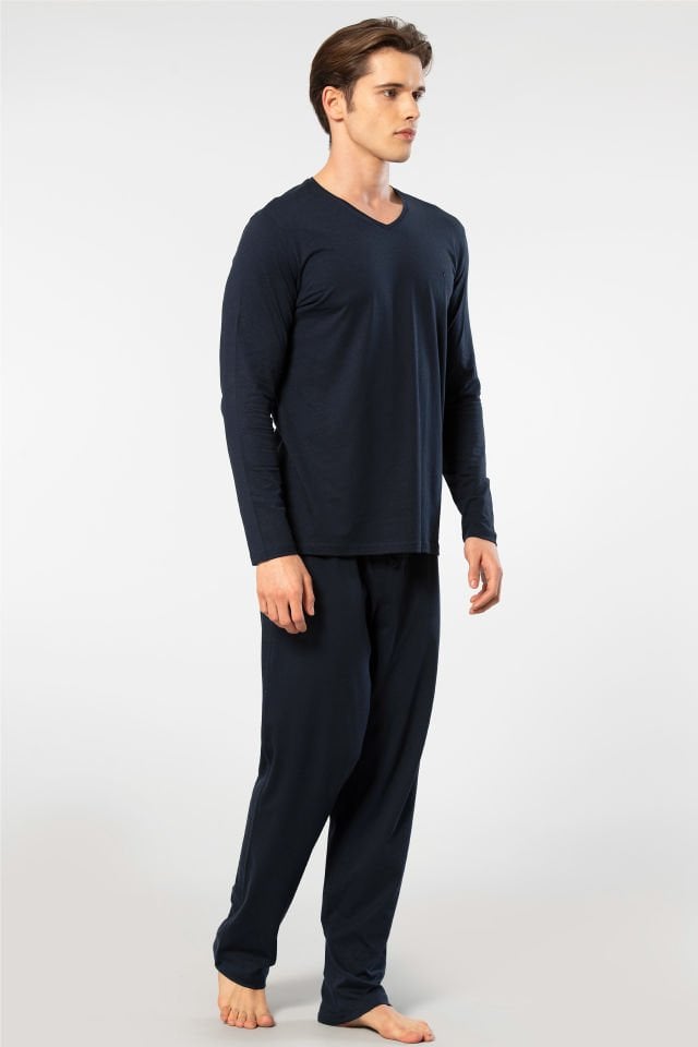 Cacharel Erkek V Yaka Uzun Kollu Modal Pijama Takimi