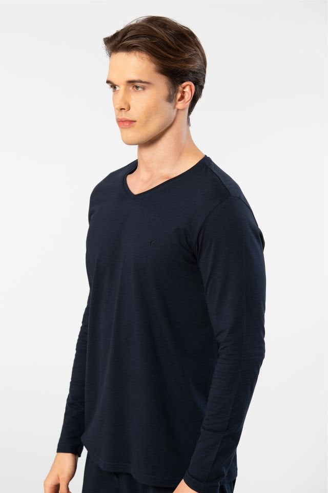 Cacharel Erkek V Yaka Uzun Kollu Modal Pijama Takımı