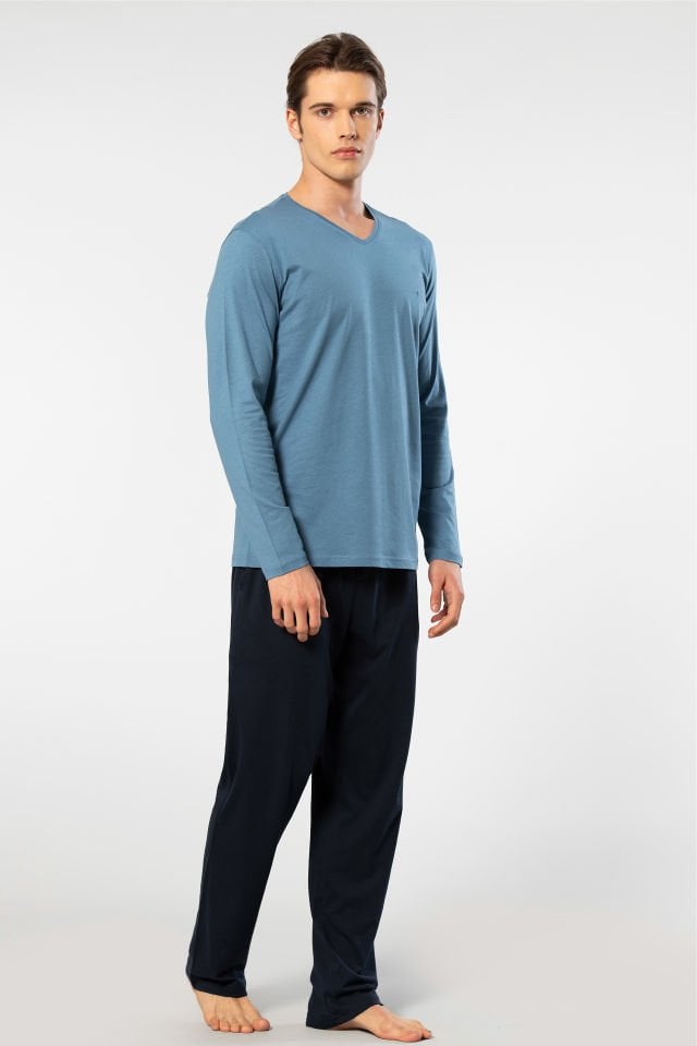 Cacharel Erkek V Yaka Uzun Kollu Modal Pijama Takimi