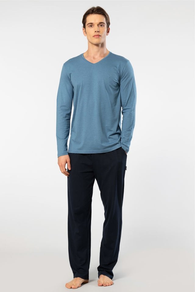 Cacharel Erkek V Yaka Uzun Kollu Modal Pijama Takımı