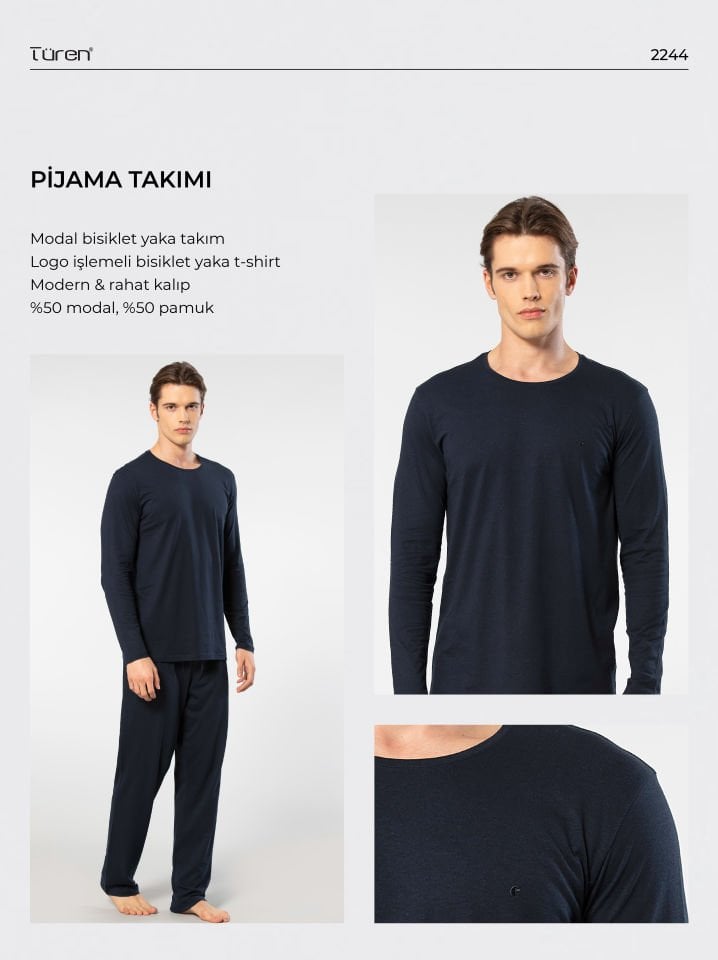 Cacharel Erkek Bisiklet Yaka Uzun Kollu Modal Pijama Takımı