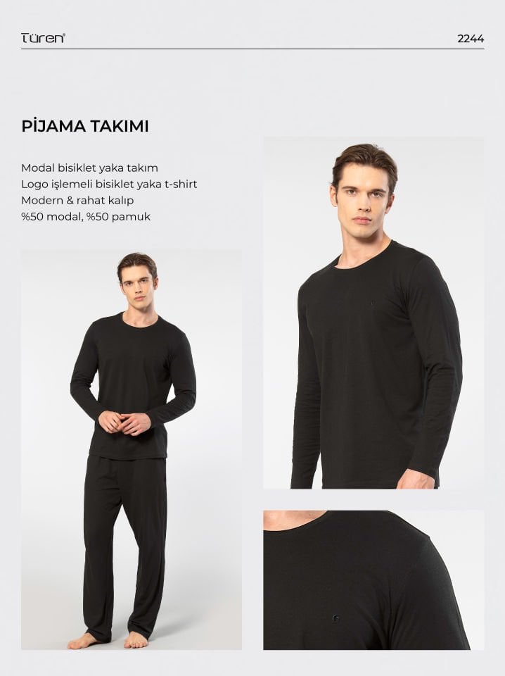 Cacharel Erkek Bisiklet Yaka Uzun Kollu Modal Pijama Takımı