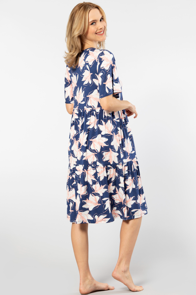 Türen Yaprak Desenli Kısa Kollu Elbise