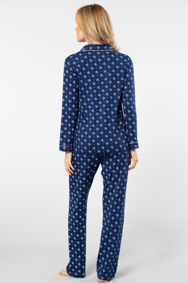 Türen Çiçek Desenli Uzun Kollu Gömlek Yaka Pijama Takımı